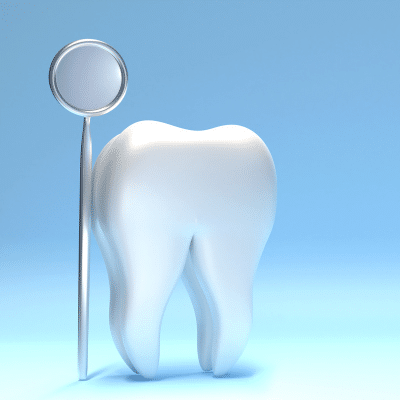 Tooth and magnifying glass representing preventive dentistry