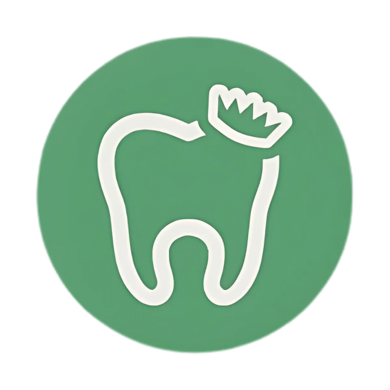 A white outline of a tooth with a crown on it