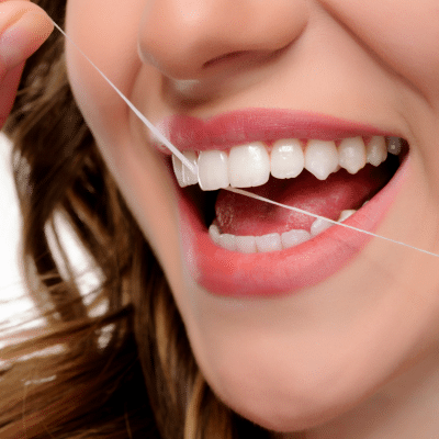 A woman flossing her teeth, representing why flossing is important